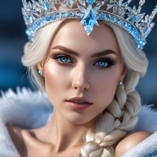 elsa,ice queen,white rose snow queen,the snow queen,crown render,ice princess,winterblueher,fantasy portrait,tiara,princess crown,queen crown,diadem,violet head elf,custom portrait,celtic queen,cinderella,blue snowflake,spring crown,queen s,fairy queen,Photography,General,Realistic