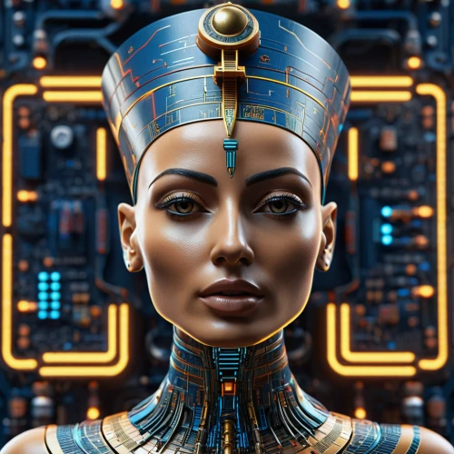 ancient egyptian girl,cleopatra,pharaonic,horus,tutankhamun,tutankhamen,ancient egyptian,ramses ii,ancient egypt,pharaoh,priestess,cybernetics,king tut,sci fiction illustration,hieroglyph,droid,random access memory,egyptology,head woman,pharaohs,Photography,General,Sci-Fi