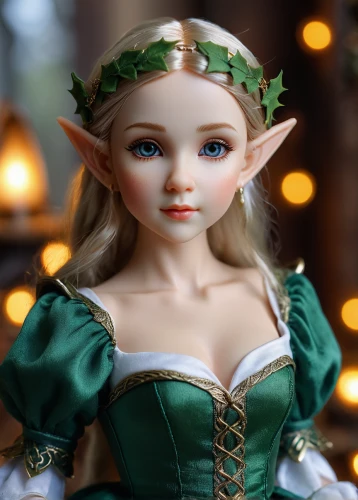 female doll,doll's facial features,princess anna,elf,handmade doll,collectible doll,doll figure,doll paola reina,fairy tale character,fairy queen,jessamine,vintage doll,background bokeh,elven,christmas figure,artist doll,celtic queen,dress doll,green aurora,designer dolls,Photography,General,Natural