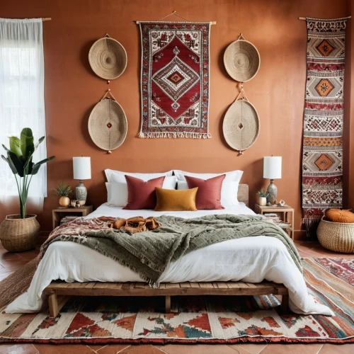 moroccan pattern,ethnic design,boho,boho art,patterned wood decoration,mexican blanket,interior decor,east indian pattern,guest room,guestroom,decor,bohemian,warm colors,marrakesh,airbnb icon,tapestry,modern decor,morocco,geometric style,contemporary decor,Photography,General,Realistic
