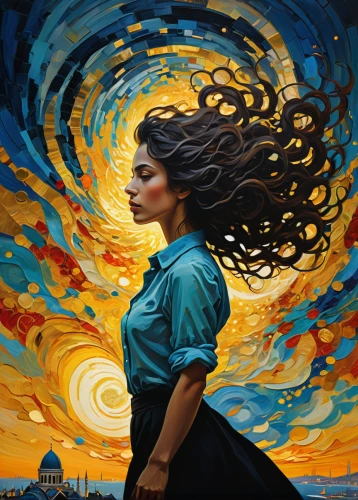 oil painting on canvas,little girl in wind,mystical portrait of a girl,wind wave,woman thinking,yogananda,transistor,art painting,rosa ' amber cover,oil painting,woman walking,world digital painting,whirling,swirling,oil on canvas,psychedelic art,girl walking away,meticulous painting,woman playing,girl in a historic way,Art,Classical Oil Painting,Classical Oil Painting 06