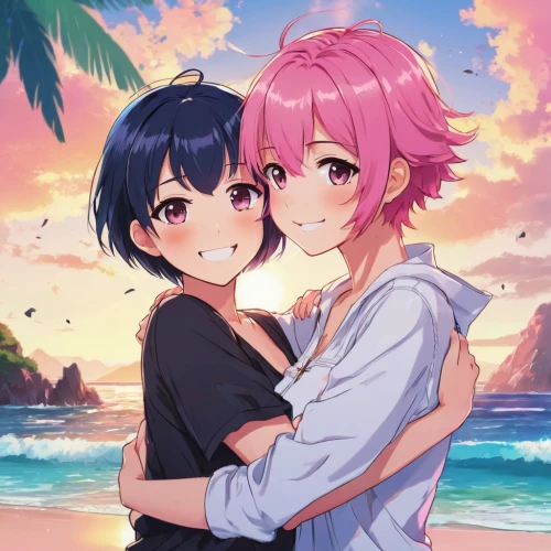 beach background,hiyayakko,honolulu,hands holding,lover's beach,pink beach,summer background,together and happy,dusk background,watermelon background,pink background,beach scenery,ganai,loving couple sunrise,reizei,hand in hand,summer icons,rainbow background,valentines day background,kawaii people swimming,Illustration,Japanese style,Japanese Style 03