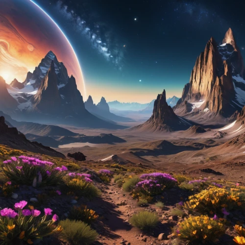 fantasy landscape,futuristic landscape,alien planet,flowerful desert,desert planet,desert landscape,alien world,desert desert landscape,terraforming,lunar landscape,dune landscape,cosmos field,exoplanet,mountain plateau,volcanic landscape,virtual landscape,valley of the moon,space art,mushroom landscape,landscape background,Photography,General,Realistic