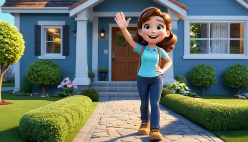cute cartoon character,agnes,animated cartoon,cute cartoon image,housekeeper,waving hello,neighbors,disney character,toy's story,home ownership,homeownership,realtor,housekeeping,exterior decoration,waving,3d rendered,princess anna,3d render,animated,digital compositing,Unique,3D,3D Character