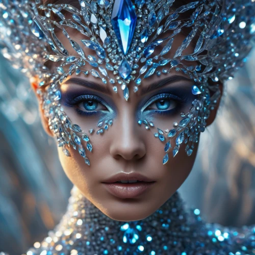 blue enchantress,ice queen,fantasy art,fantasy portrait,faery,mermaid vectors,crystalline,fantasy woman,silvery blue,the snow queen,masquerade,fairy peacock,3d fantasy,fairy queen,sapphire,ice princess,faerie,peacock eye,the blue eye,blue peacock,Photography,General,Natural