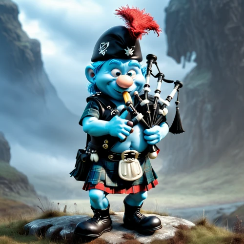 bagpipe,bagpipes,scottish smallpipes,smurf figure,scandia gnome,pipe and drums,smurf,scottish,flautist,scotsman,scot,tartarstan,clarinetist,highlander,rob roy,scandia gnomes,geppetto,skylander giants,clàrsach,pied piper