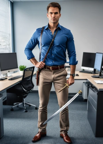 string trimmer,office ruler,blue-collar worker,white-collar worker,cable innovator,office worker,trekking pole,accountant,sales person,janitor,suspenders,ball-peen hammer,tradesman,sweater vest,cleaning service,rope daddy,trekking poles,man holding gun and light,electrical contractor,personnel manager