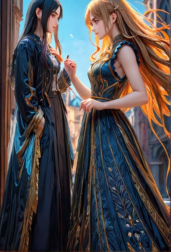 fantasy picture,ephedra,cg artwork,serenade,yang,two girls,alibaba,balalaika,magi,princesses,3d fantasy,cinderella,fairytale characters,fantasy art,conversation,romantic portrait,gemini,duet,fairy tale,gentiana,Anime,Anime,General