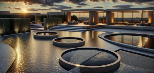 infinity swimming pool,futuristic art museum,futuristic architecture,jewelry（architecture）,3d rendering,roof top pool,futuristic landscape,sky space concept,solar cell base,landscape design sydney,rings,swim ring,roof landscape,roof terrace,reflecting pool,thermae,amphitheater,3d render,decorative fountains,landscape designers sydney