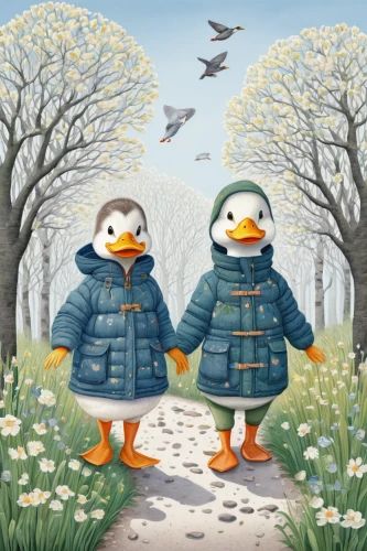 penguin couple,a pair of geese,puffins,bird couple,arctic birds,winter animals,partnerlook,winter clothing,winter chickens,wild ducks,penguins,children's background,early spring,penguin parade,a collection of short stories for children,digiscrap,flower and bird illustration,pororo the little penguin,bird robins,cute cartoon image,Illustration,American Style,American Style 03