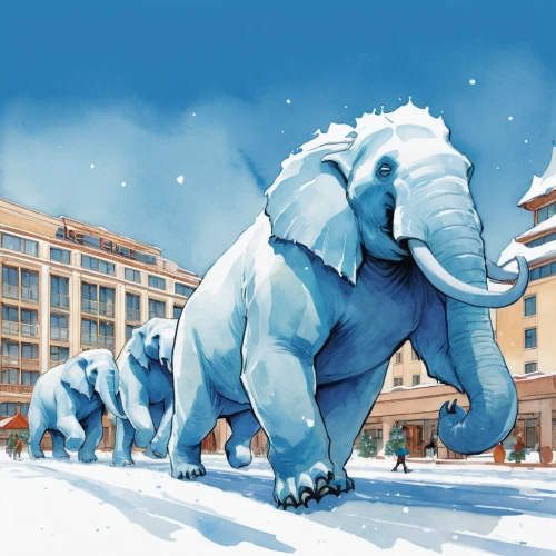 blue elephant,winter animals,snow scene,snow drawing,elephants and mammoths,cartoon elephants,gongga snow mountain,mammoth,glory of the snow,winter festival,winter background,disneyland paris,snow mountain,ice bears,pachyderm,christmas snowy background,winter wonderland,snow landscape,snow-capped,christmas snow,Illustration,Paper based,Paper Based 07