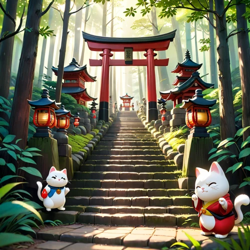 cartoon forest,cartoon video game background,game illustration,japanese shrine,senbon torii,淡島神社,torii,japanese icons,game art,japanese background,pilgrimage,torii tunnel,tsukemono,inari,victory gate,world digital painting,bamboo forest,3d background,ori-pei,japan garden,Anime,Anime,Cartoon