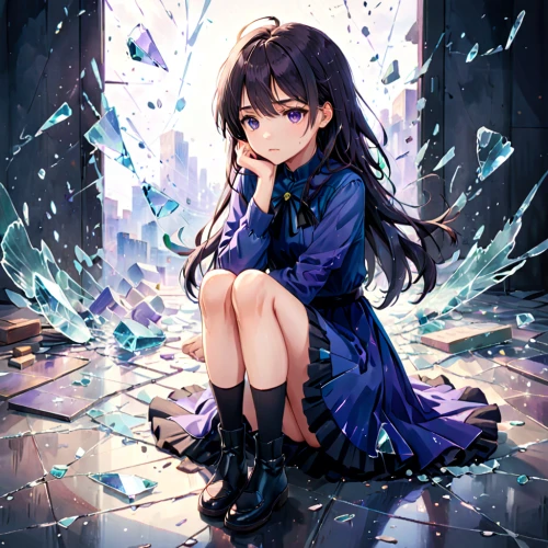 azalea,fallen petals,blue rain,ganai,hinata,violet,azure,blue petals,transparent background,sapphire,portrait background,erika,kayano,anime japanese clothing,torn dress,blu,blue hydrangea,falling flowers,gomashio,unknown,Anime,Anime,Realistic