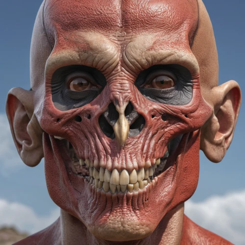 skull mask,ffp2 mask,cosmetic,natural cosmetic,skull sculpture,red skin,a wax dummy,skull statue,orc,male mask killer,skull racing,fallout4,hag,wooden mask,facial cancer,3d rendered,scull,death mask,halloween masks,sculpt,Photography,General,Realistic