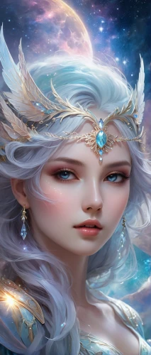 the snow queen,fantasy portrait,ice queen,white rose snow queen,fantasy art,aurora,zodiac sign libra,constellation unicorn,horoscope libra,show off aurora,ice princess,elsa,faerie,elven,virgo,fantasy picture,fairy galaxy,mermaid background,fantasy woman,fae,Illustration,Realistic Fantasy,Realistic Fantasy 01