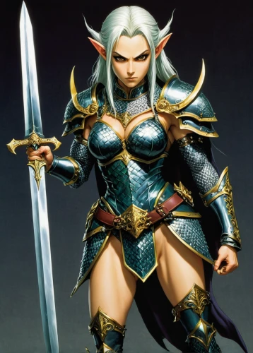 female warrior,vax figure,swordswoman,warrior woman,fantasy warrior,dark elf,sterntaler,massively multiplayer online role-playing game,heroic fantasy,3d figure,fantasy woman,game figure,male elf,actionfigure,goddess of justice,kotobukiya,action figure,wind warrior,figure of justice,figurine,Illustration,Japanese style,Japanese Style 05