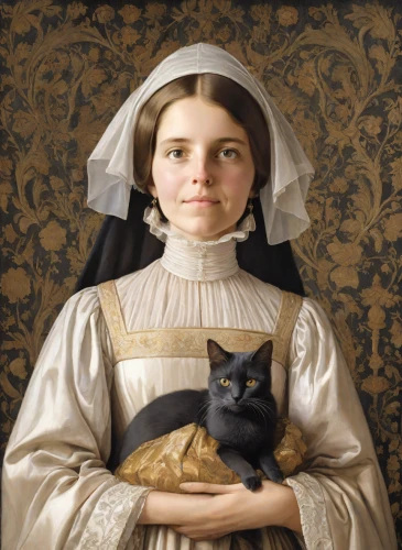 girl with bread-and-butter,girl with cloth,portrait of a girl,girl with cereal bowl,woman holding pie,child portrait,girl with dog,portrait of christi,bouguereau,gothic portrait,girl in cloth,cat portrait,cat sparrow,girl in a historic way,portrait of a woman,saint therese of lisieux,elizabeth nesbit,victorian lady,domestic cat,cat image