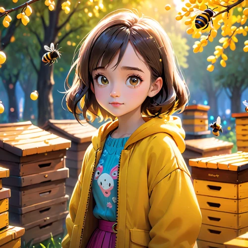 bee farm,apiary,beekeeper,beekeeping,honeybee,bee colony,honey bee,honey bee home,bee hive,girl picking apples,bee house,bees,bee,beekeepers,honeybees,western honey bee,bee on cherry blossom,bee colonies,autumn background,bee honey,Anime,Anime,Cartoon