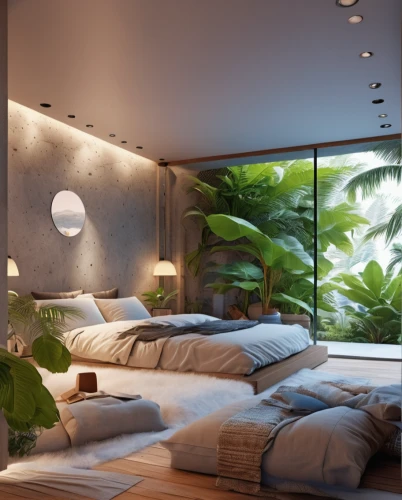 tropical house,great room,interior modern design,modern decor,modern room,interior design,modern living room,sleeping room,loft,living room,contemporary decor,livingroom,beautiful home,canopy bed,smart home,luxury home interior,interior decoration,home interior,tropical greens,3d rendering,Photography,General,Realistic