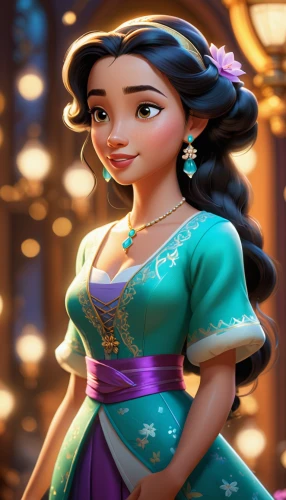 jasmine,princess anna,princess sofia,tiana,jasmine blossom,moana,aladha,jasmine flower,rapunzel,disney character,pocahontas,princess' earring,cinderella,radha,aladin,fairy tale character,merida,quinceañera,elsa,jasmine flowers,Unique,3D,Isometric