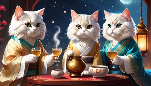 tea party cat,cat's cafe,cat coffee,cat drinking tea,birman,oktoberfest cats,three wise men,cat family,turkish van,the three wise men,white cat,teatime,cat lovers,vintage cats,felines,lucky cat,chinese pastoral cat,domestic long-haired cat,hot drinks,cats,Illustration,Realistic Fantasy,Realistic Fantasy 01