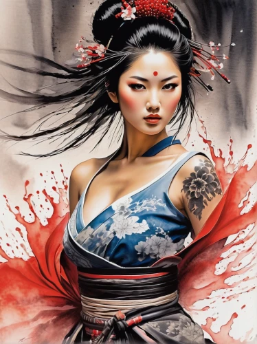 geisha girl,chinese art,geisha,japanese art,oriental princess,oriental girl,oriental painting,mulan,oriental,warrior woman,japanese woman,yi sun sin,asian woman,plum blossom,asian culture,plum blossoms,taiwanese opera,chinese style,tattoo girl,red lantern,Illustration,American Style,American Style 02