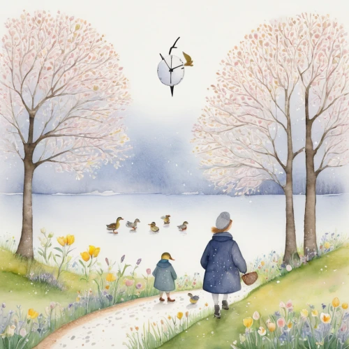 flower and bird illustration,spring greeting,springtime background,early spring,springtime,daffodil field,beginning of spring,spring,spring meadow,spring bird,spring morning,blue birds and blossom,spring blossoms,daffodils,spring background,crocuses,birds singing,in the spring,tulpenbüten,flying dandelions,Illustration,Paper based,Paper Based 02