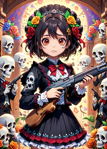 dia de los muertos,mexican revolution,la catrina,girl with gun,el dia de los muertos,girl with a gun,la calavera catrina,japanese floral background,honmei choco,mariachi,ako,floral background,muerte,mexican culture,flower background,calaverita sugar,day of the dead,japanese idol,days of the dead,erika,Anime,Anime,Traditional