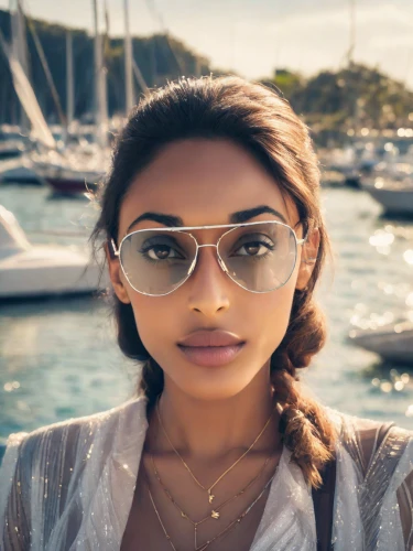 girl on the boat,sunglasses,marina,ski glasses,boat operator,sun glasses,aviator sunglass,silver framed glasses,lace round frames,napali,eye glass accessory,indian girl,moana,yachts,sunglass,color glasses,shades,boat harbor,polynesian girl,ray-ban