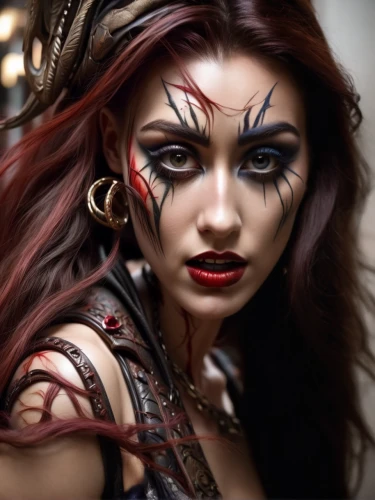 warrior woman,female warrior,the enchantress,voodoo woman,sorceress,fantasy woman,face paint,fantasy art,vampire woman,darth talon,maori,queen of hearts,gothic woman,shamanic,painted lady,fantasy portrait,faery,celtic queen,body painting,shamanism