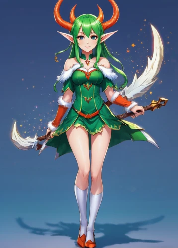 tiki,elf,glowing antlers,natal lily,christmas elf,christmas angel,elves,elza,mezzelune,cassiopeia,mara,medusa,medusa gorgon,fae,ram,erika,incarnate clover,ashitaba,elf hat,noel,Illustration,Japanese style,Japanese Style 03