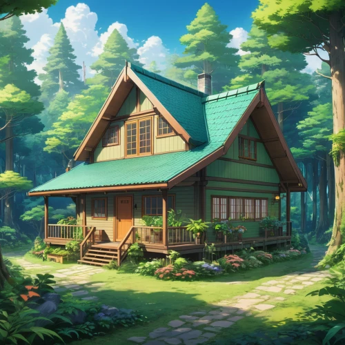 house in the forest,summer cottage,little house,small cabin,cottage,small house,wooden house,log cabin,log home,the cabin in the mountains,country cottage,home landscape,beautiful home,house in the mountains,wooden hut,house in mountains,cabin,lonely house,lodge,country house,Illustration,Japanese style,Japanese Style 03