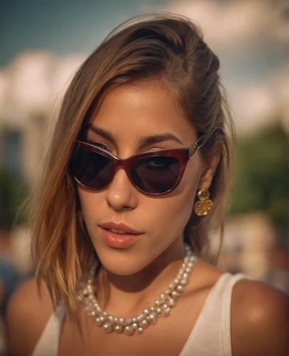 sunglasses,sunglass,ray-ban,eye glass accessory,background bokeh,choker,ski glasses,sun glasses,silver framed glasses,aviator sunglass,parookaville,shades,bokeh,retro girl,bokeh effect,retro woman,sony alpha 7,square bokeh,marina,pearl necklaces,Photography,General,Cinematic