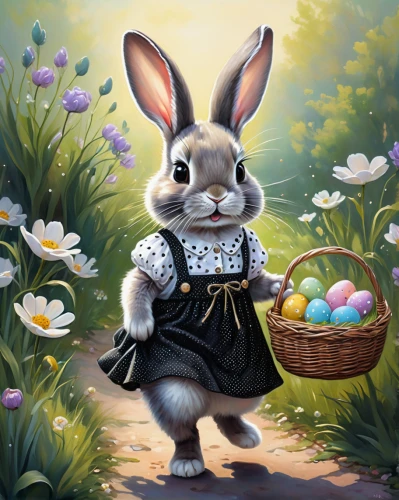 easter theme,easter bunny,easter background,easter card,happy easter hunt,painting easter egg,easter festival,easter rabbits,retro easter card,easter décor,happy easter,easter banner,easter,easter celebration,hare trail,bunny,children's background,springtime background,gray hare,bunny on flower,Illustration,Realistic Fantasy,Realistic Fantasy 30