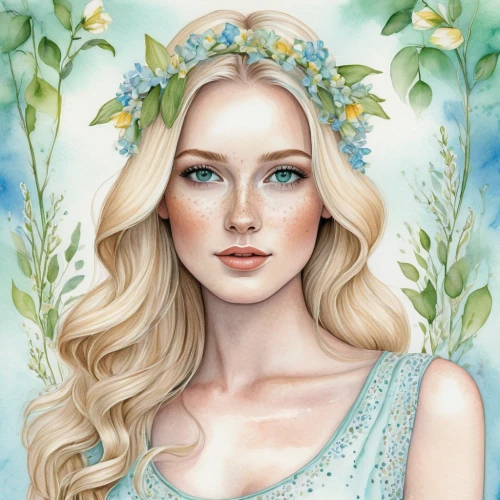 white rose snow queen,jessamine,elven flower,spring crown,faerie,fairy queen,elsa,faery,fantasy portrait,virgo,flower fairy,the snow queen,elven,flower crown,girl in flowers,beautiful girl with flowers,blooming wreath,fairy tale character,celtic queen,rose flower illustration,Illustration,Abstract Fantasy,Abstract Fantasy 02