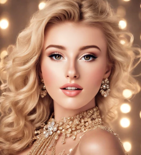 vintage makeup,jeweled,bridal jewelry,romantic look,beautiful young woman,gold jewelry,women's cosmetics,model beauty,beauty face skin,glamour girl,beautiful model,beautiful woman,love pearls,blond girl,beautiful face,glittering,blonde woman,glamorous,golden haired,glamor