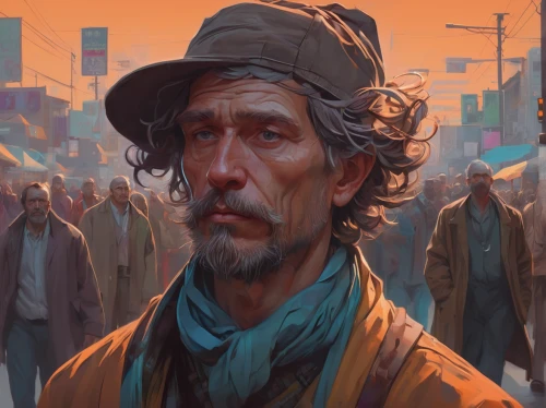 homeless man,world digital painting,peddler,vendor,digital painting,merchant,pilgrim,the wanderer,city ​​portrait,elderly man,game illustration,sci fiction illustration,steelworker,artist portrait,thames trader,man portraits,pilgrims,wanderer,old man,scrap dealer,Conceptual Art,Fantasy,Fantasy 01