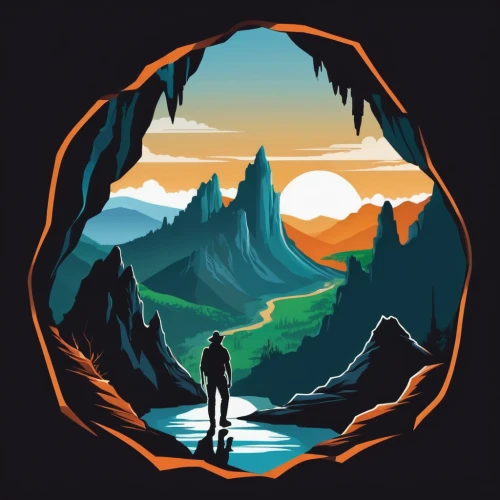 mountain world,vector illustration,zion,map silhouette,volcano,vector graphic,mountain sunrise,portal,mountains,vector art,mountain,nationalpark,fjäll,mountain guide,digital nomads,isolated t-shirt,earth rise,explorer,valley of the moon,hobbit,Unique,Design,Logo Design