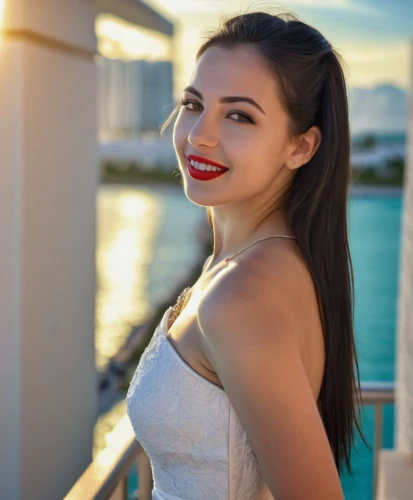 marina,on the pier,beautiful young woman,jasmine sky,rosa bonita,girl on the boat,on a yacht,red lipstick,mexican,oia,capri,pretty young woman,maya,lira,miami,social,isabella,sofia,red lips,adelita,Photography,General,Realistic