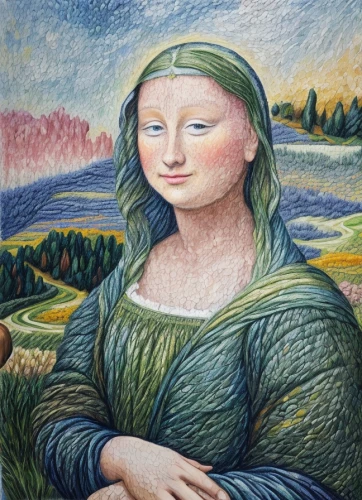lacerta,girl with bread-and-butter,woman of straw,woman holding pie,mona lisa,girl in the garden,felted and stitched,khokhloma painting,girl with cloth,la violetta,girl with tree,portrait of christi,glass painting,colored pencil background,woman's face,woman sitting,oil painting,fabric painting,virgo,portrait of a girl