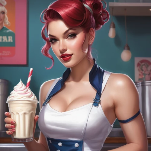 milkshake,milk shake,milkshakes,retro pin up girl,retro diner,retro pin up girls,pin up girl,pin-up girl,waitress,soda fountain,pin up,pin up girls,pin-up girls,soda shop,woman with ice-cream,barista,50's style,retro girl,pin-up,pin ups,Conceptual Art,Fantasy,Fantasy 03