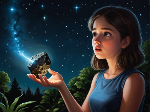sci fiction illustration,meteorite,fireflies,star illustration,lepidopterist,world digital painting,astronomer,mystical portrait of a girl,game illustration,pyrite,asteroids,moths and butterflies,fantasy picture,mystery book cover,cg artwork,magic cube,wonder,fantasy art,meteor shower,star card,Illustration,Realistic Fantasy,Realistic Fantasy 18