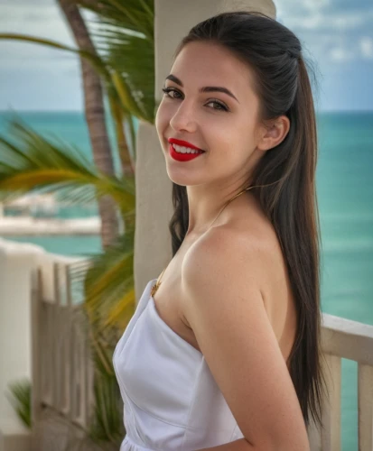beach background,red lipstick,beautiful young woman,social,red lips,mexican,cancun,florida,miami,cuba background,rosa bonita,girl in red dress,on the pier,killer smile,girl in white dress,maya,pretty young woman,romanian,girl on a white background,smiling,Photography,General,Realistic