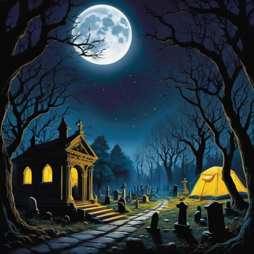 halloween travel trailer,halloween poster,halloween scene,halloween background,halloween and horror,halloween illustration,helloween,halloween night,the haunted house,witch's house,old graveyard,burial ground,witch house,haunted house,cemetary,halloween,hallloween,halloween wallpaper,graveyard,night scene,Conceptual Art,Fantasy,Fantasy 20