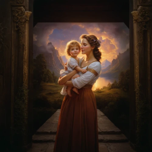 capricorn mother and child,little girl and mother,mother with child,mother and child,mother-to-child,motherhood,father with child,mother kiss,mother and daughter,holy family,mother and father,portrait background,frederic church,baby with mom,fantasy picture,romantic portrait,mother with children,mother and son,mother and infant,mother's
