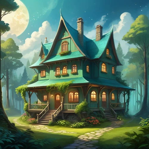 witch's house,house in the forest,witch house,little house,lonely house,crooked house,wooden house,ancient house,house silhouette,victorian house,fairy house,house painting,small house,treehouse,home landscape,old home,tree house,beautiful home,houses clipart,summer cottage,Illustration,Realistic Fantasy,Realistic Fantasy 01