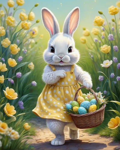 easter theme,bunny on flower,easter background,easter bunny,easter rabbits,painting easter egg,springtime background,easter festival,happy easter hunt,easter card,peter rabbit,spring background,easter décor,easter celebration,picking flowers,flowers in basket,bunny,easter basket,gray hare,painting eggs,Illustration,Realistic Fantasy,Realistic Fantasy 30