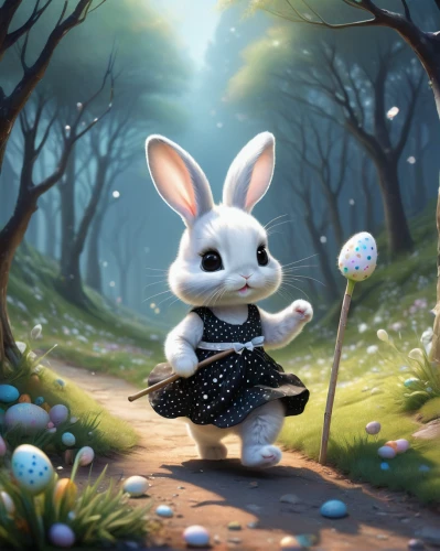 white rabbit,easter background,easter theme,little rabbit,little bunny,white bunny,alice in wonderland,cottontail,hare trail,easter bunny,bunny,rabbits and hares,children's background,fairy tale character,happy easter hunt,bunny on flower,springtime background,alice,cute cartoon character,easter festival,Illustration,Realistic Fantasy,Realistic Fantasy 16