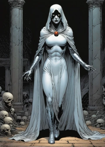goddess of justice,mystique,the enchantress,huntress,doctor doom,silver surfer,lady justice,widow,dance of death,priestess,figure of justice,dead bride,sorceress,voodoo woman,evil woman,white lady,vampire woman,angel of death,darth talon,mrs white,Illustration,American Style,American Style 02