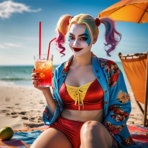 harley quinn,harley,rockabella,retro woman,beach background,daiquiri,comic-con,bahama mom,the beach pearl,cosplay image,vitamin c,agua de valencia,plastic straws,retro women,marvelous,mai tai,malibu rum,retro girl,candy island girl,sangria,Photography,General,Natural